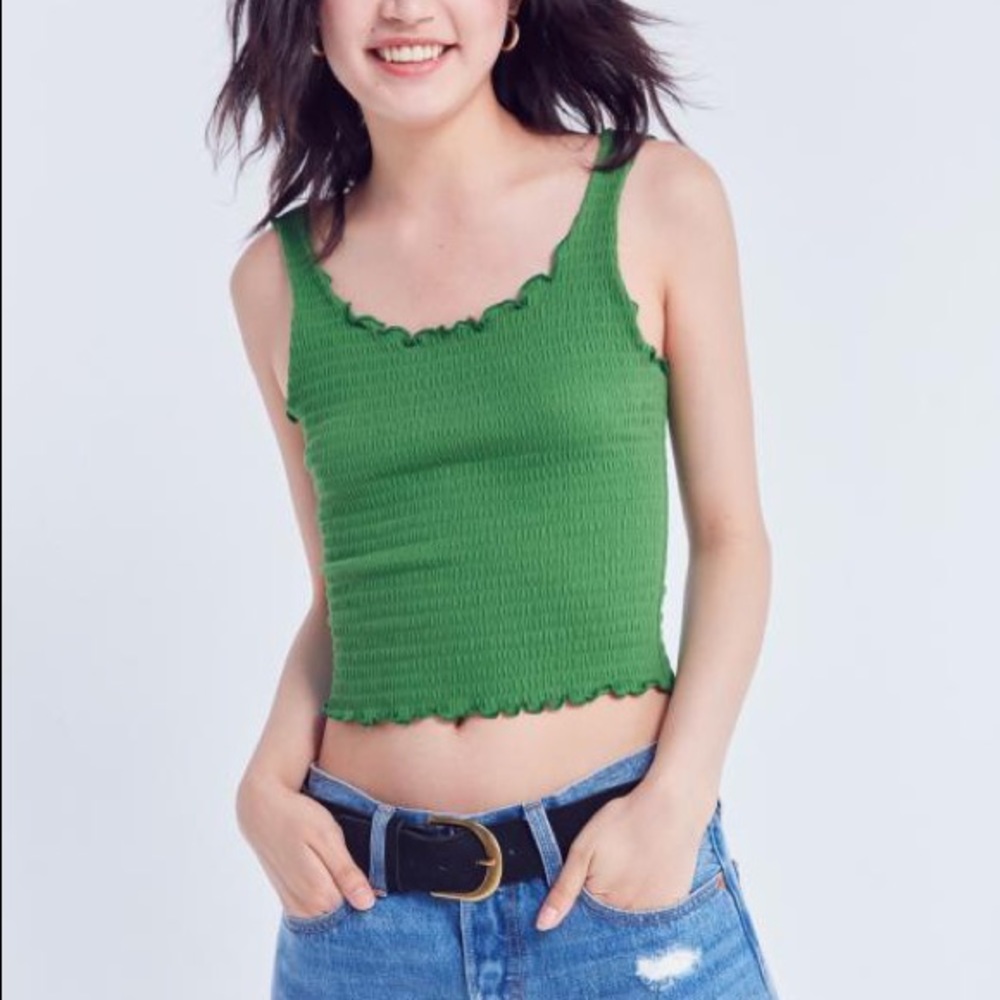 BDG Green Lottie Lettuce Edge Smocked Tank Top Size S
